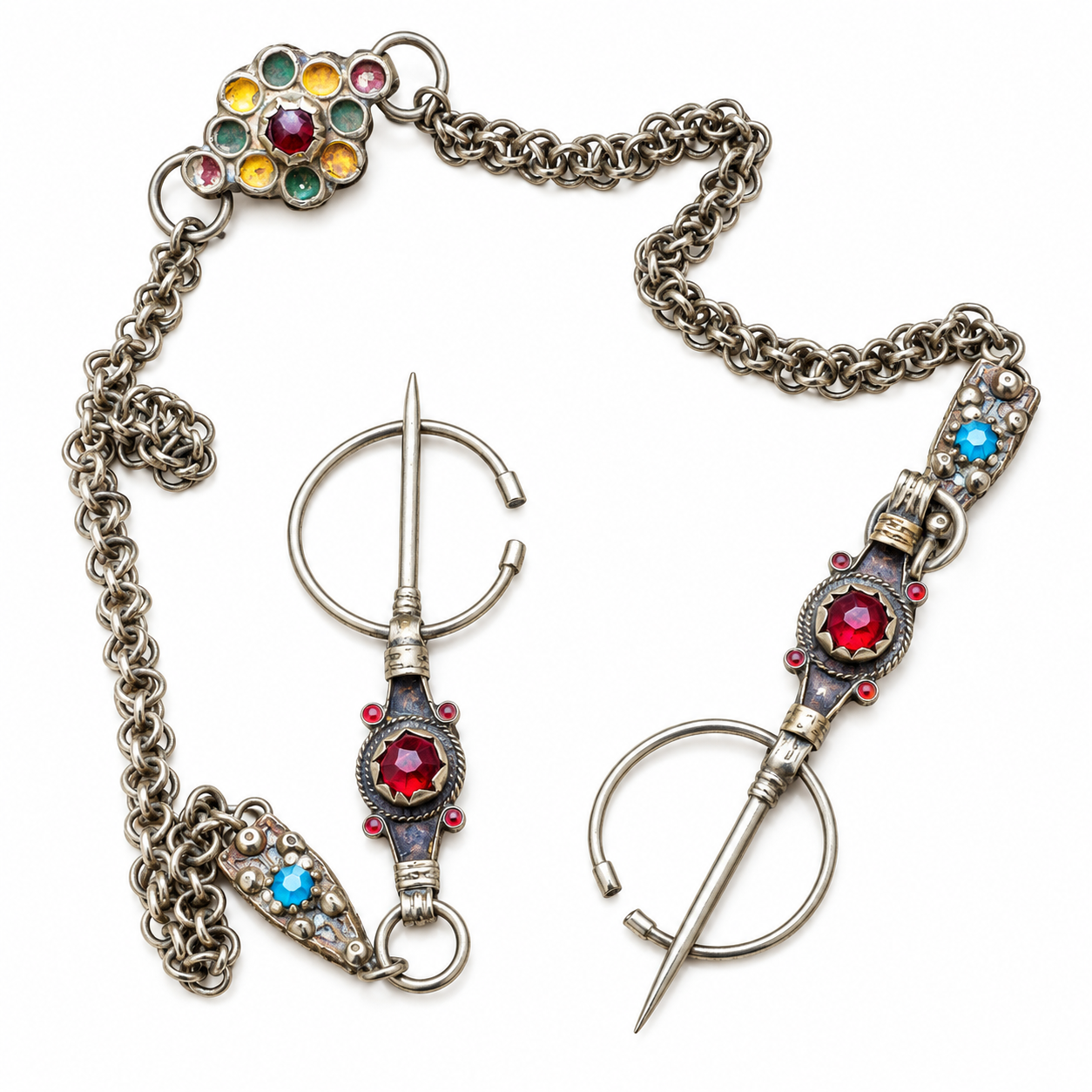 Joyería bereber Berber Fibula with Decorative Metal Crystal Enamel Jewelry Design