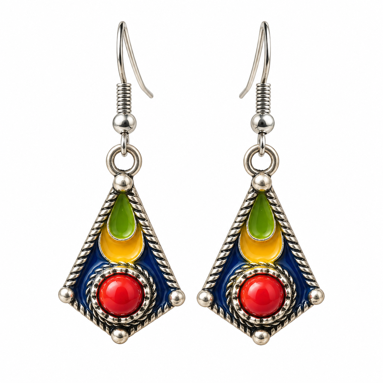 Kabyle Amazigh Berber Handmade Traditional Earrings with Colorful Details