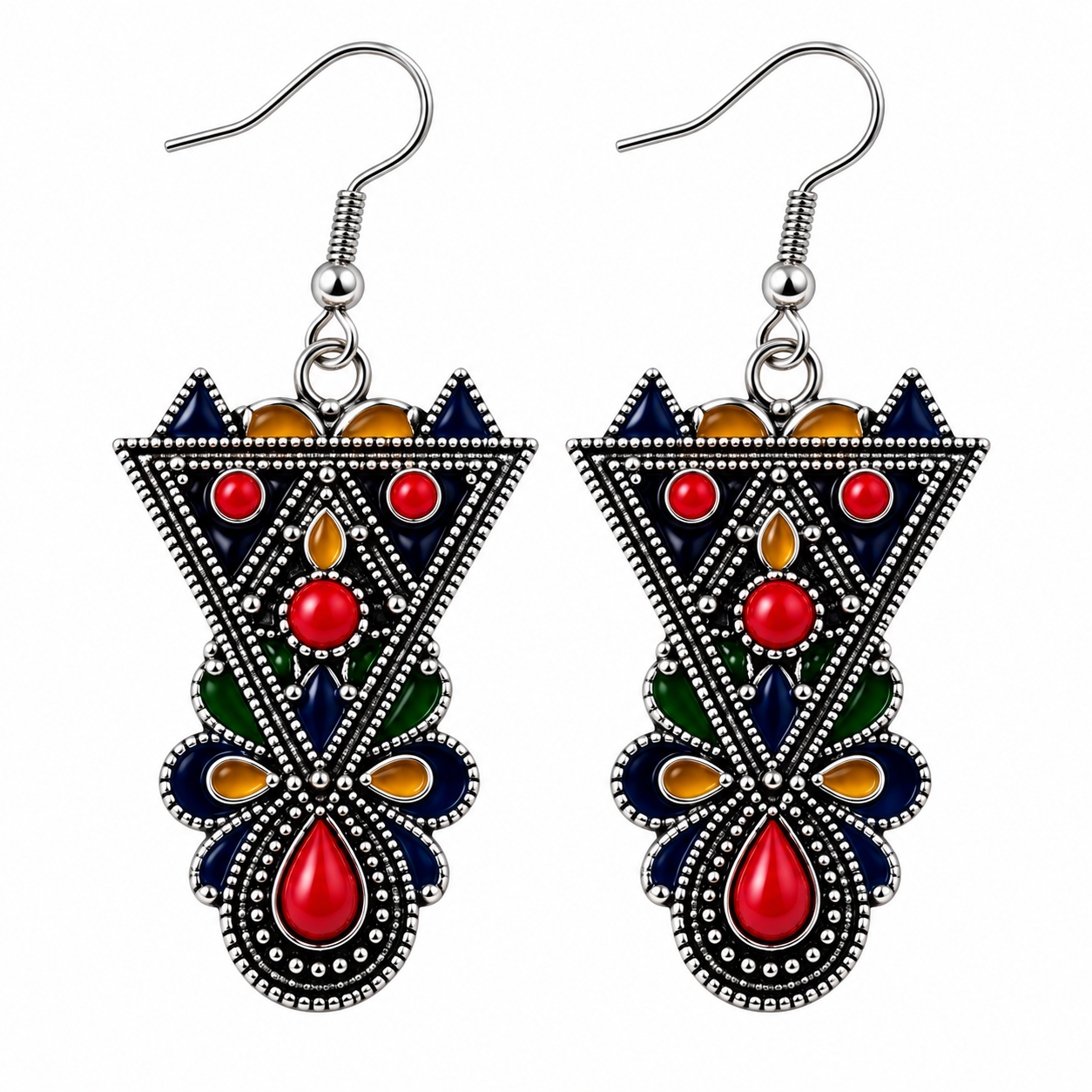 Kabyle Amazigh Geometric Drop Earrings with Berber Heritage Design