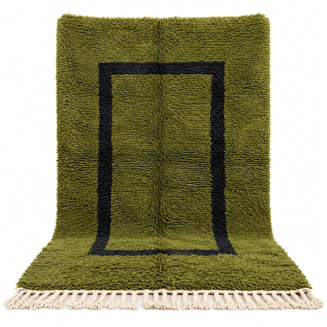 Modernist Berber Olive Green Boujaad Wool Rug Minimalist Frame Design