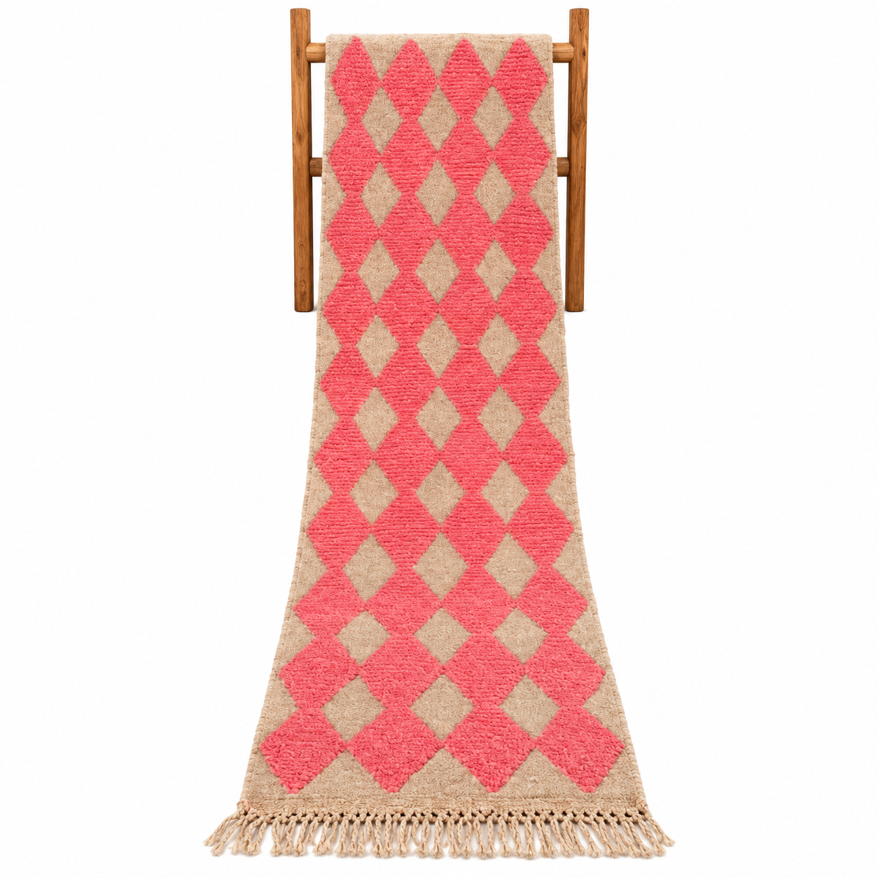 Pink Diamond Berber Wool Runner Handwoven Geometric Rug