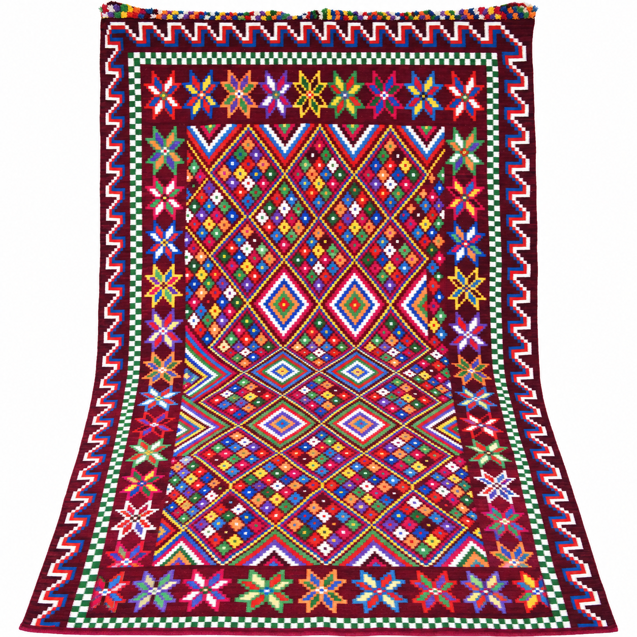 Traditional Amazigh Sahara Artisanal Rug with Colorful Berber Design