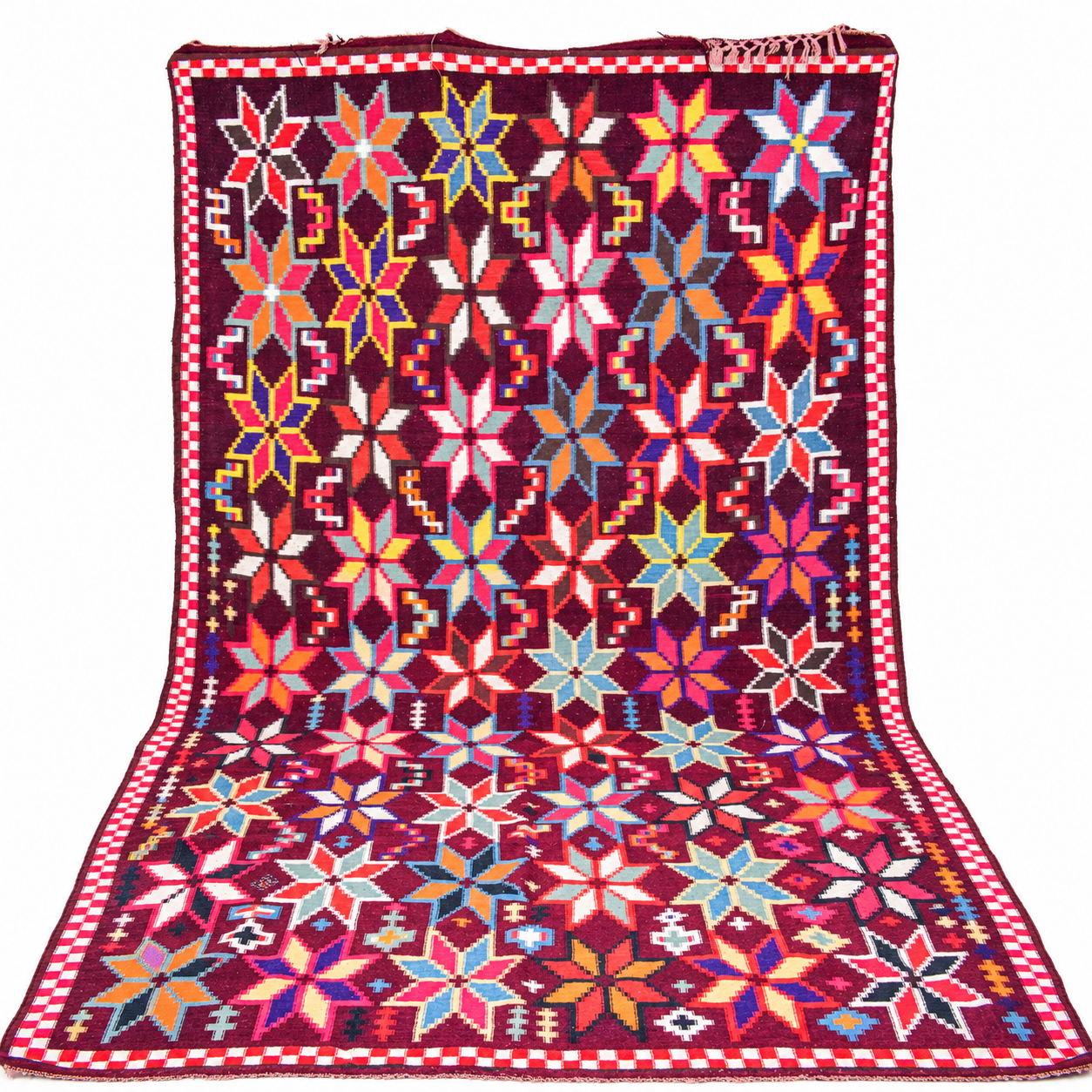 Traditional Amazigh Saharan Wool Carpet Rug with Vibrant Designs