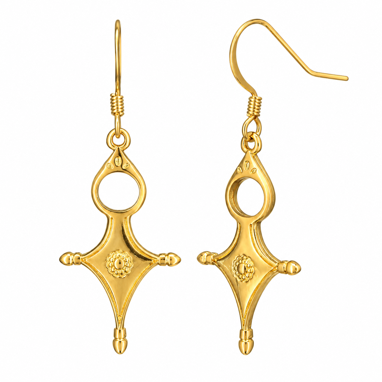 Tuareg Agadez Cross Earrings with Gold Geometric Amazigh Design
