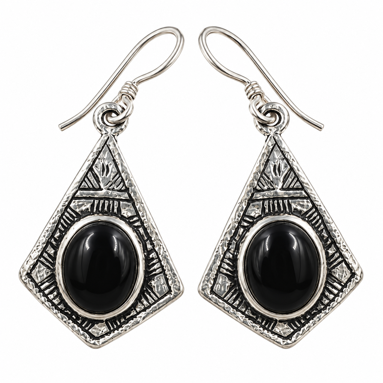 Tuareg Berber Sterling Silver Dangle Earrings with African Motifs