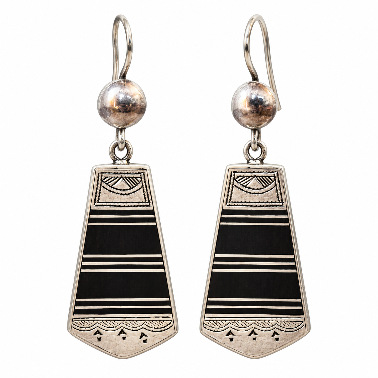 Tuareg Sterling Ebony Inlay Dangle Earrings Berber Desert Jewelry