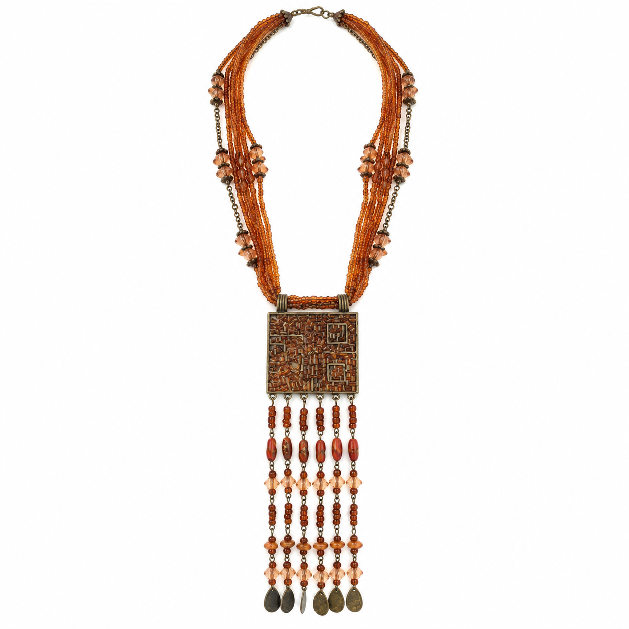 Vintage Amazigh Beaded Multi-Strand Statement Necklace 1980s Jewelry
