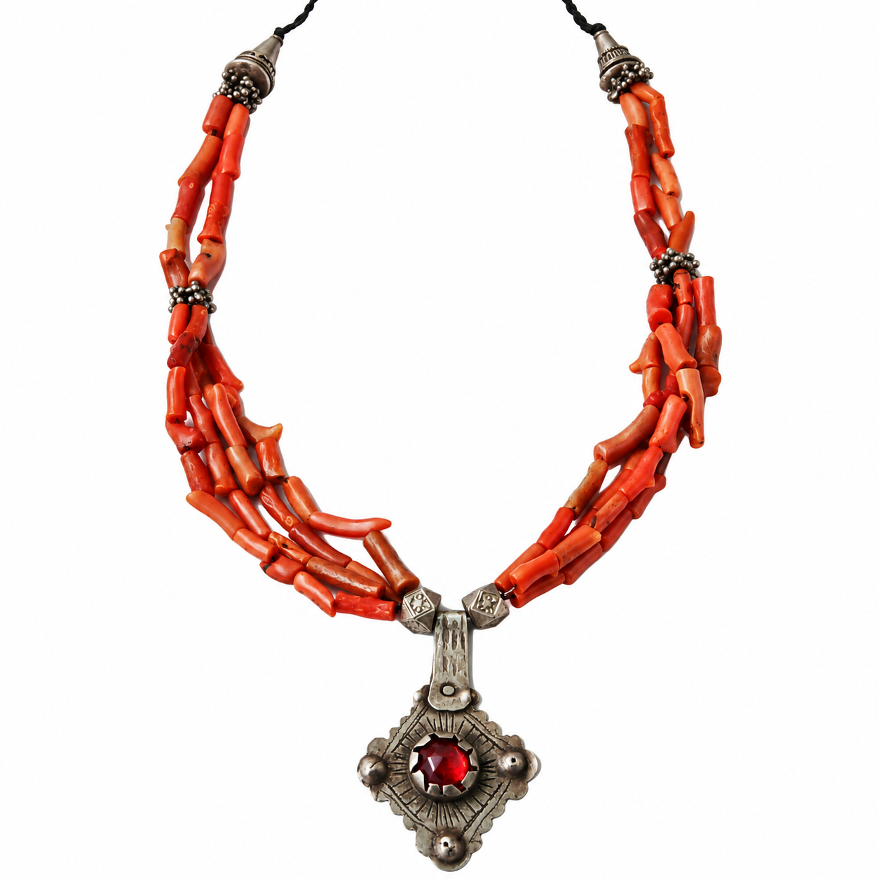Vintage Amazigh Berber Natural Coral and Silver Necklace