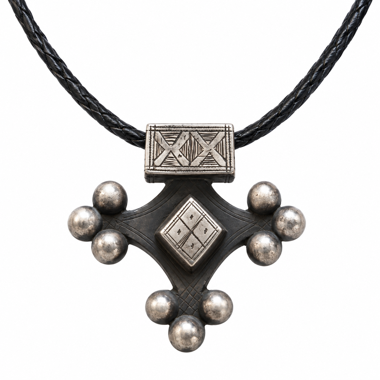 Vintage Amazigh Berber SAHARIAN Ebony Silver Cross Necklace