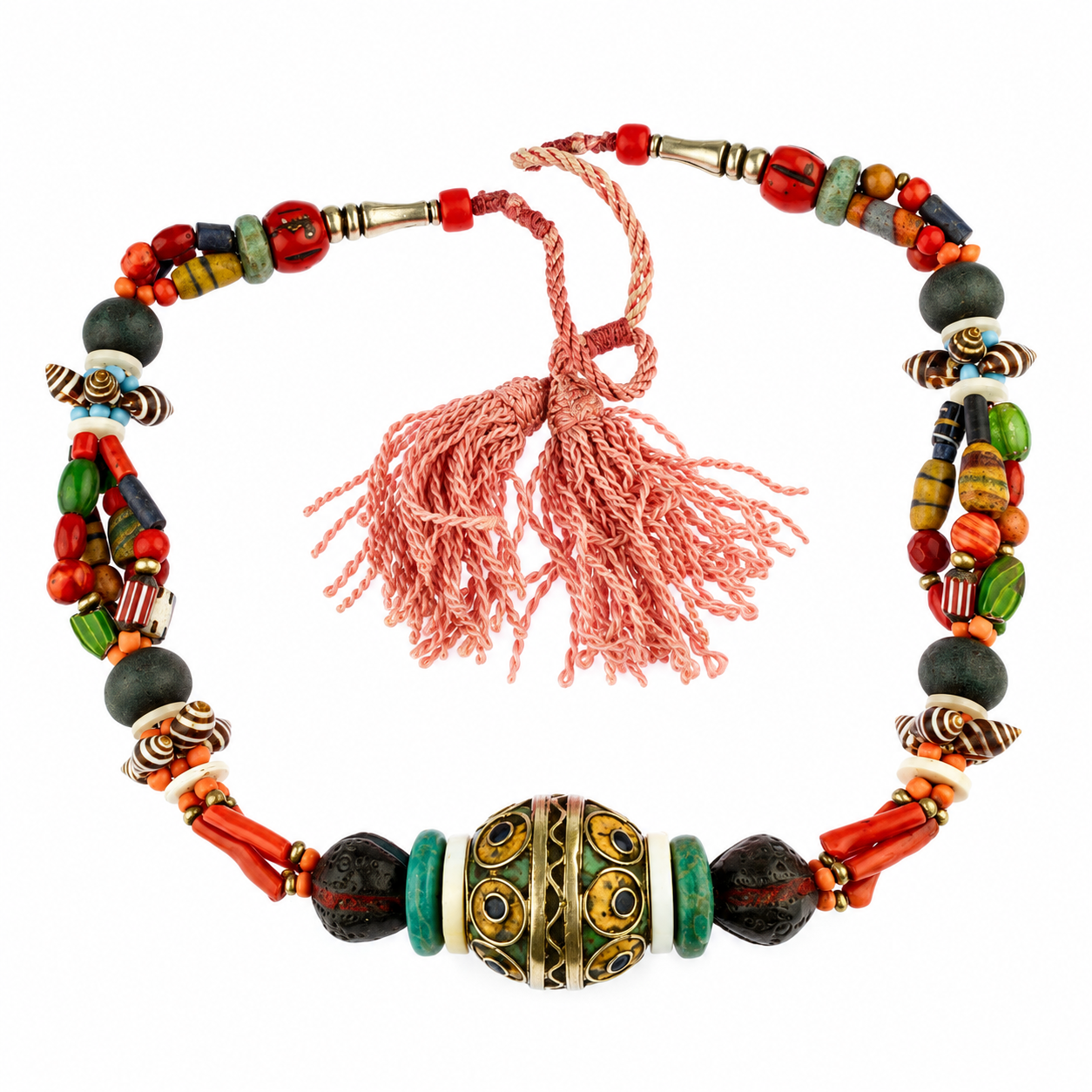 Vintage Berber Tagmout Amazigh Necklace with Coral Lapis Lazuli Carnelian