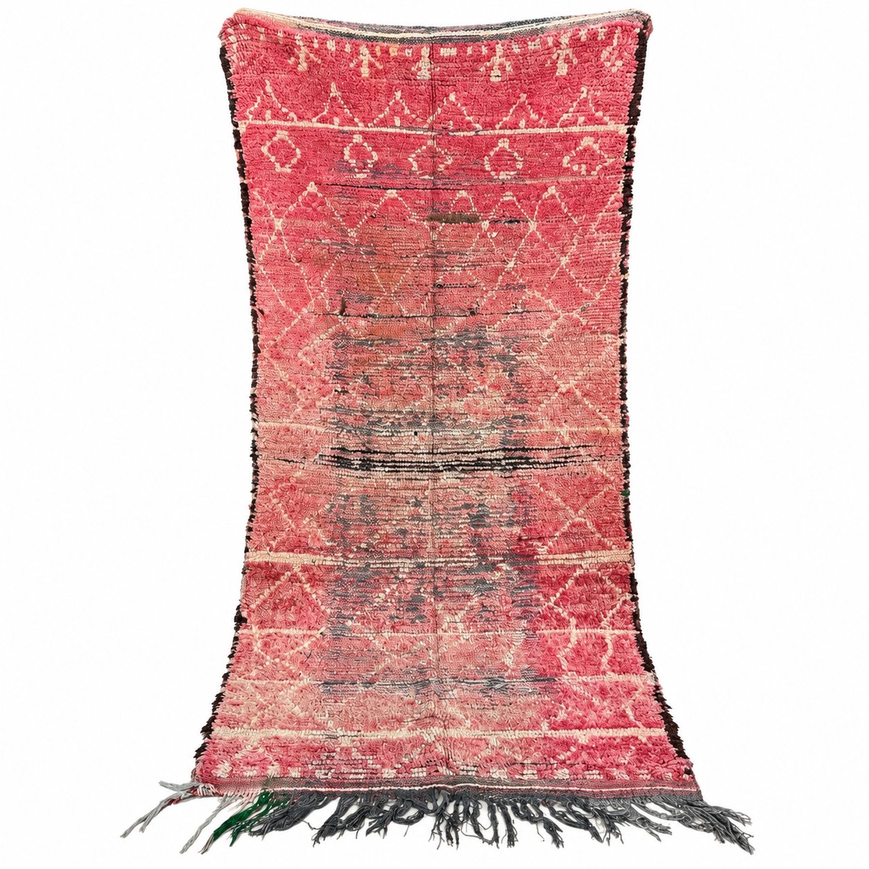 Vintage Pink Berber Amazigh Wool Rug with Ivory Tribal Motifs