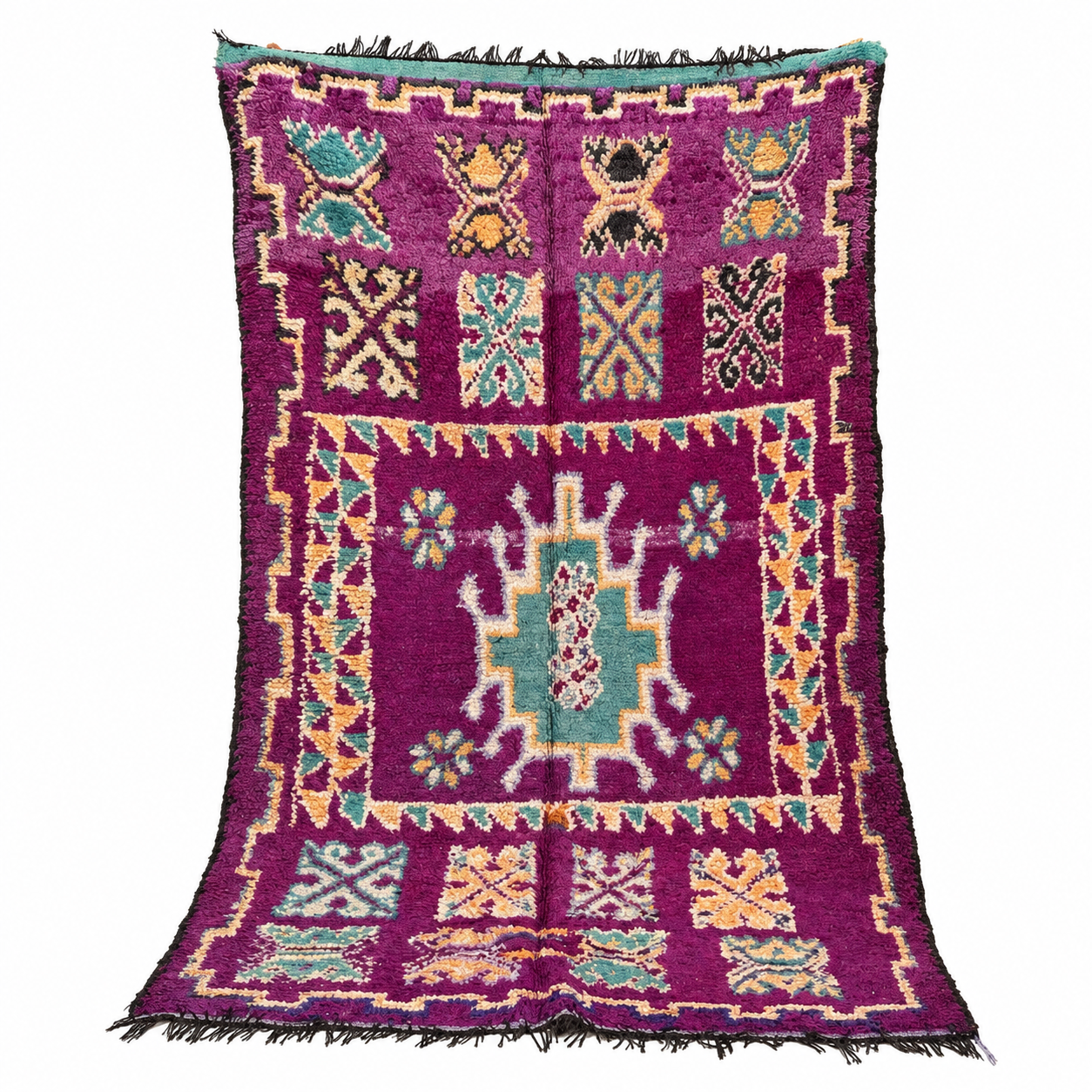 Vintage Purple Berber Amazigh Wool Rug with Tribal Motifs