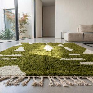 Amazigh Olive Abstract Modern Shag Berber Wool Rug Custom Size