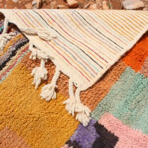 Colorful Berber Boujad Rug with Symbols and Abstract Wool Carpet