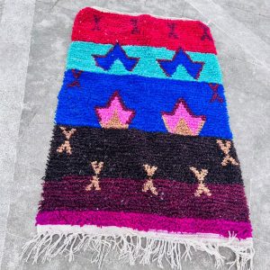 Colorful Berber Beni Ourain Wool Rug Abstract Tribal Carpet