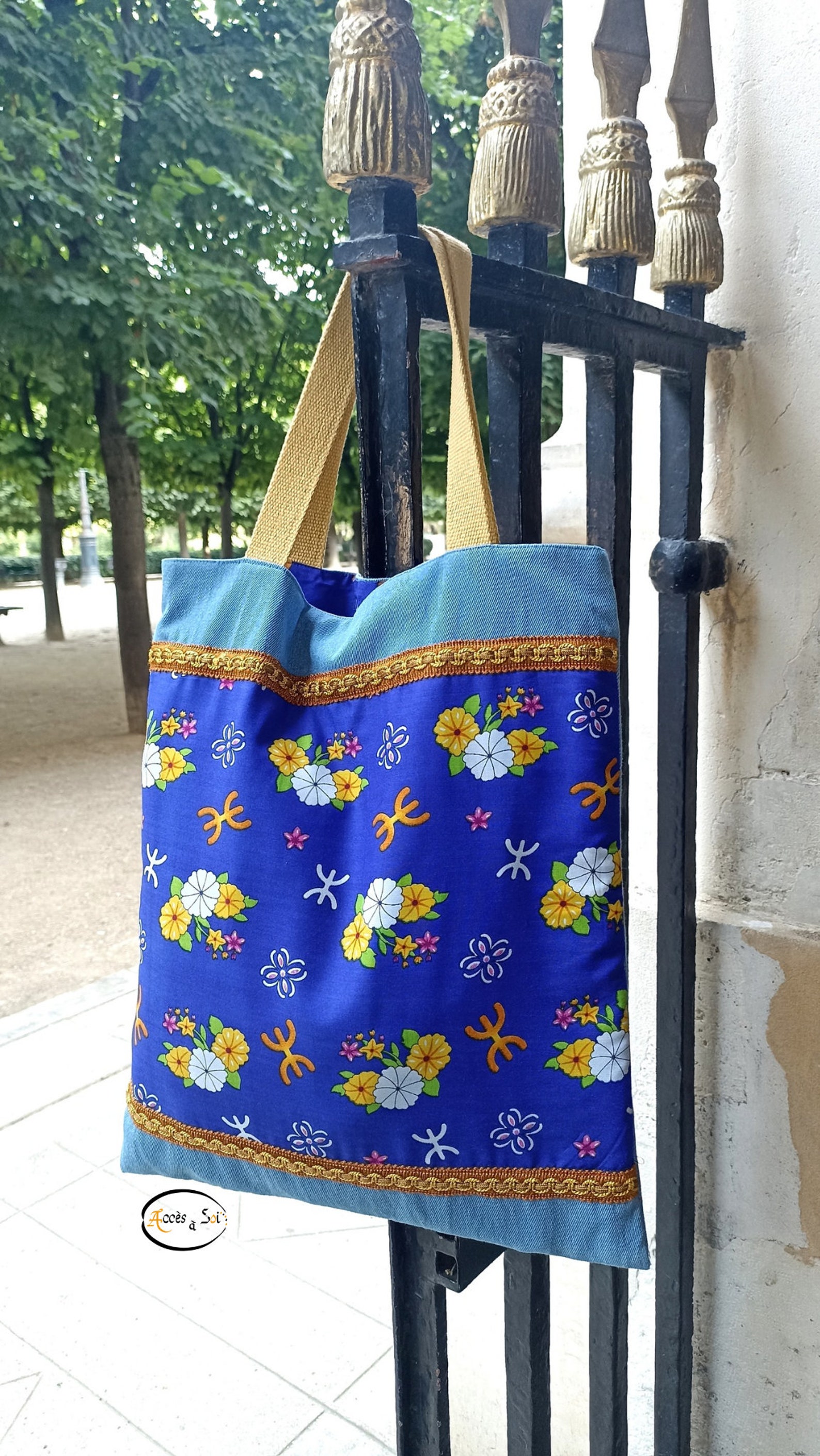 Berber Kabyle Jeans Cotton Tote Bag with Traditional Motifs