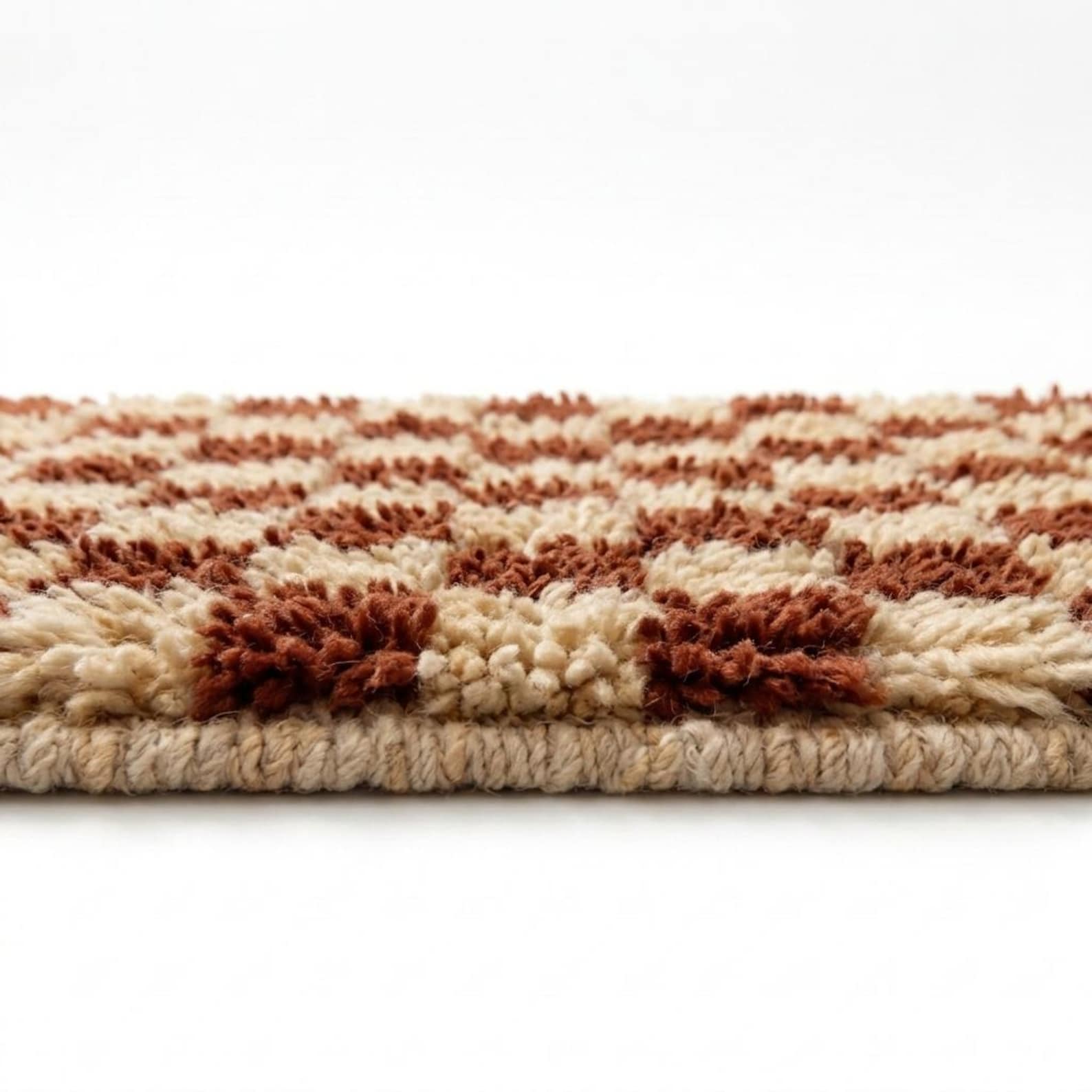 Handwoven Berber Wool Stair Tread Rug Rust Cream Checkerboard