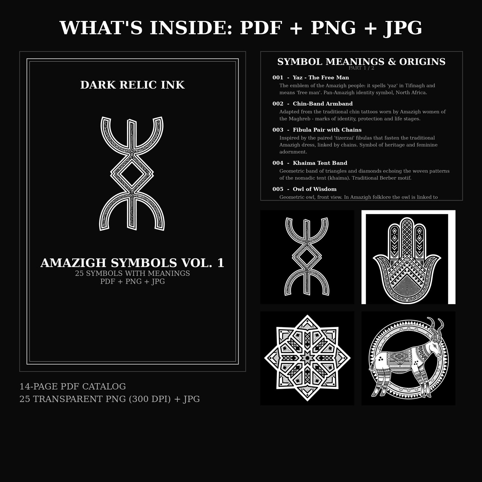 Amazigh Berber Yaz Khamsa Symbols Digital Download with Precise Name Guide
