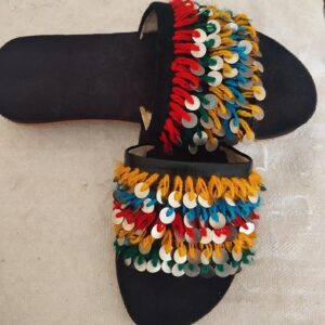 Amazigh Colorful Babouche Shoes with Sequin Boho Slip-On Design