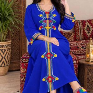 Amazigh Berber Colorful Embroidered Traditional Kaftan Dress Style