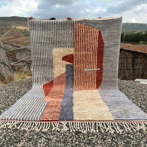 Berber Abstract Terracotta Gray Wool Rug Handmade Geometric Design