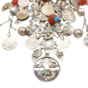 Vintage Amazigh Berber Carnelian Coin Charms Silver Bib Necklace