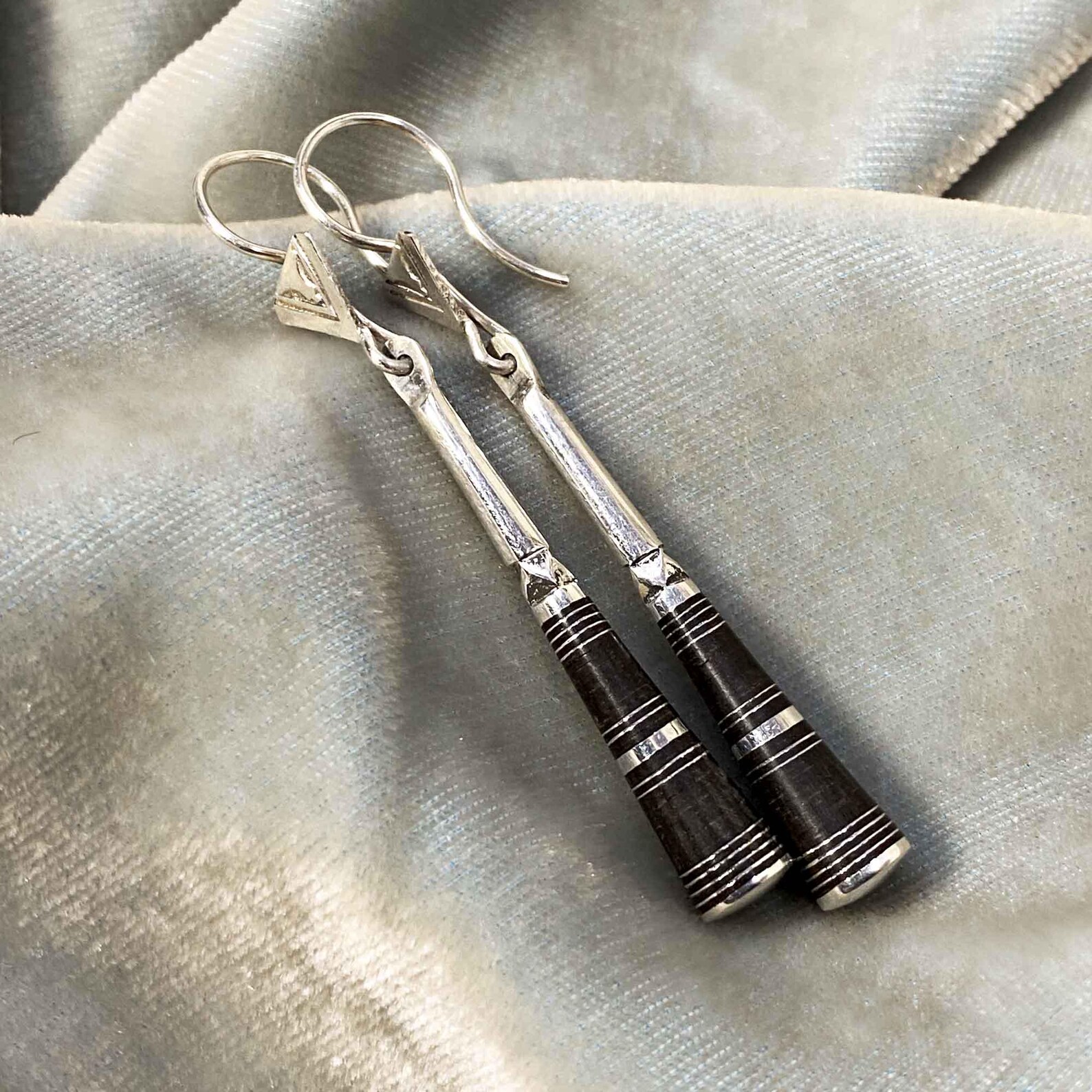 Berber Tuareg Pilons Earrings with Silver and Ebony Wood
