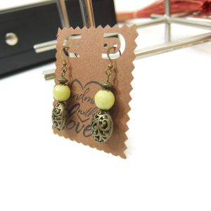 Berber Lemon Jade Bronze Earrings with Handcrafted Jewelry Design