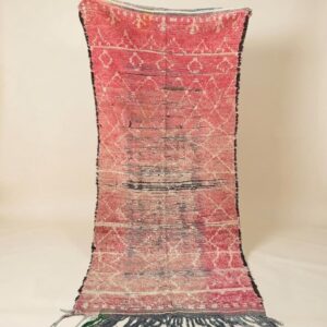Vintage Pink Berber Amazigh Wool Rug with Ivory Tribal Motifs