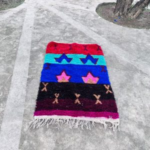Colorful Berber Beni Ourain Wool Rug Abstract Tribal Carpet