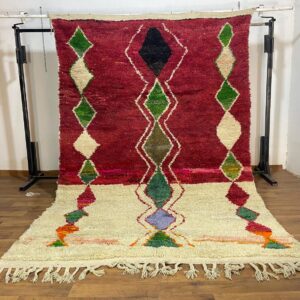 Amazigh Berber Beni Ourain Style Wool Rug with Geometric Tribal Design