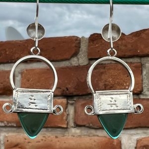 Berber Tuareg Cross Earrings with Glass Silver and Signed Artisan Details