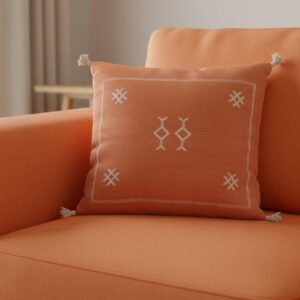 Amazigh Berber Terracotta Pillow Cover with White Geometric Motifs