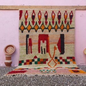 Amazigh Berber Handmade Wool Rug with Colorful Geometric Tribal Design