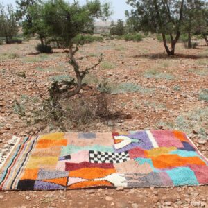 Colorful Berber Boujad Rug with Symbols and Abstract Wool Carpet