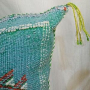 Berber Amazigh Turquoise Pillow Cover with Geometric Woven Design