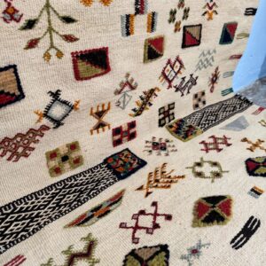 Berber Akhnif Kilim Wool Runner Rug Natural White Handmade