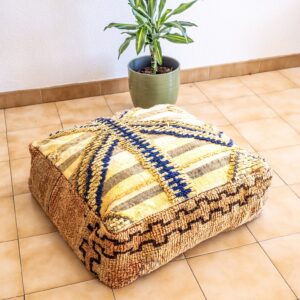Amazigh Kilim Pouf Up-cycled Wool Floor Decor Piece