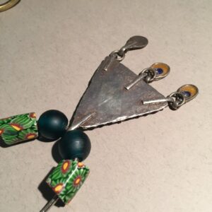Berber Enamel Silver Pendant Necklace with African Trade Bead Chain