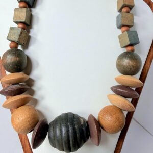 Amazigh Vintage Wooden Beaded Necklace with Bohemian Craft Style