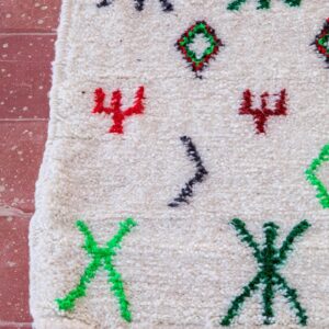 Amazigh Berber Beni Ourain Wool Rug with Colorful Symbols