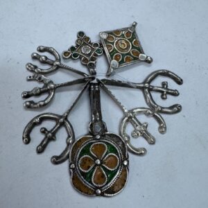 Antique Amazigh Berber Enamel Silver Pendant Necklace with Eight Pendants