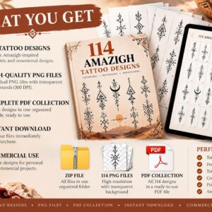 Amazigh Tazerzit Tattoo Designs Digital Download Bundle with 114 Symbols