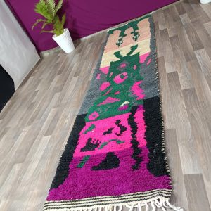 Handmade Berber Beni Ourain Wool Runner Rug Geometric Hallway