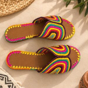 Amazigh Handmade Raffia Sandals Colorful Boho Leather Sole Shoes