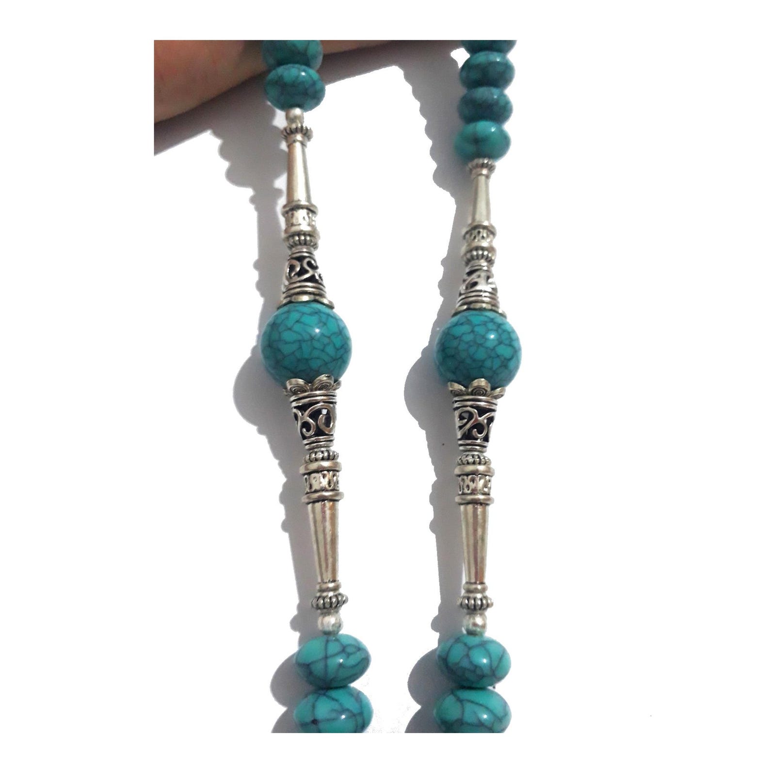 Berber Amazigh Hamsa Necklace with Turquoise Beaded Boho Cord