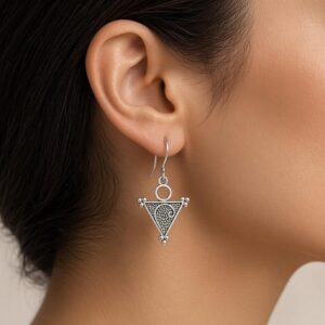Amazigh Berber Tizerzai Silver Earrings with Kabyle Fibula Design