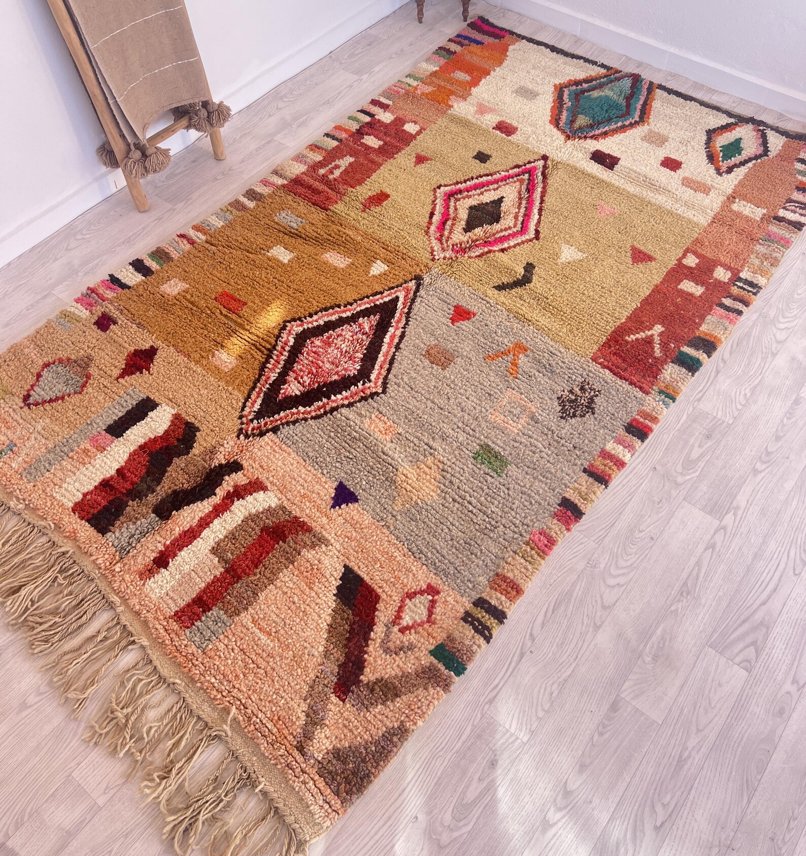 Amazigh Brown Berber Wool Rug Handwoven Tribal Carpet