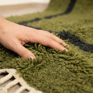 Modernist Berber Olive Green Boujaad Wool Rug Minimalist Frame Design