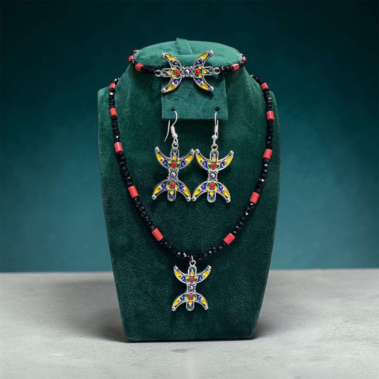 Amazigh Tifinagh Jewelry Set Necklace Earrings Bracelet Berber Design